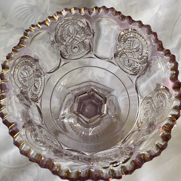 Antique EAPG Glass tinted Amethyst & Gold color footed compote - Picture 7 of 10